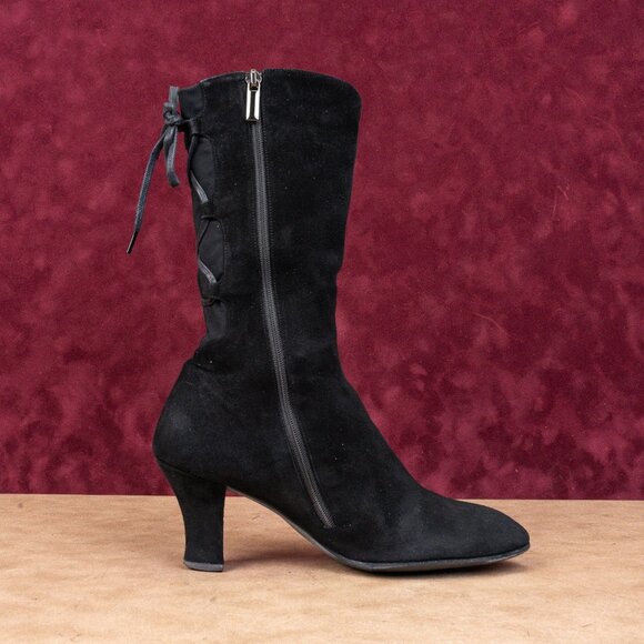 Thierry Raboutin Women Black Suede Back Lace Mid Calf Zip Boots sz 6.5US EUR37.5 - Picture 8 of 8